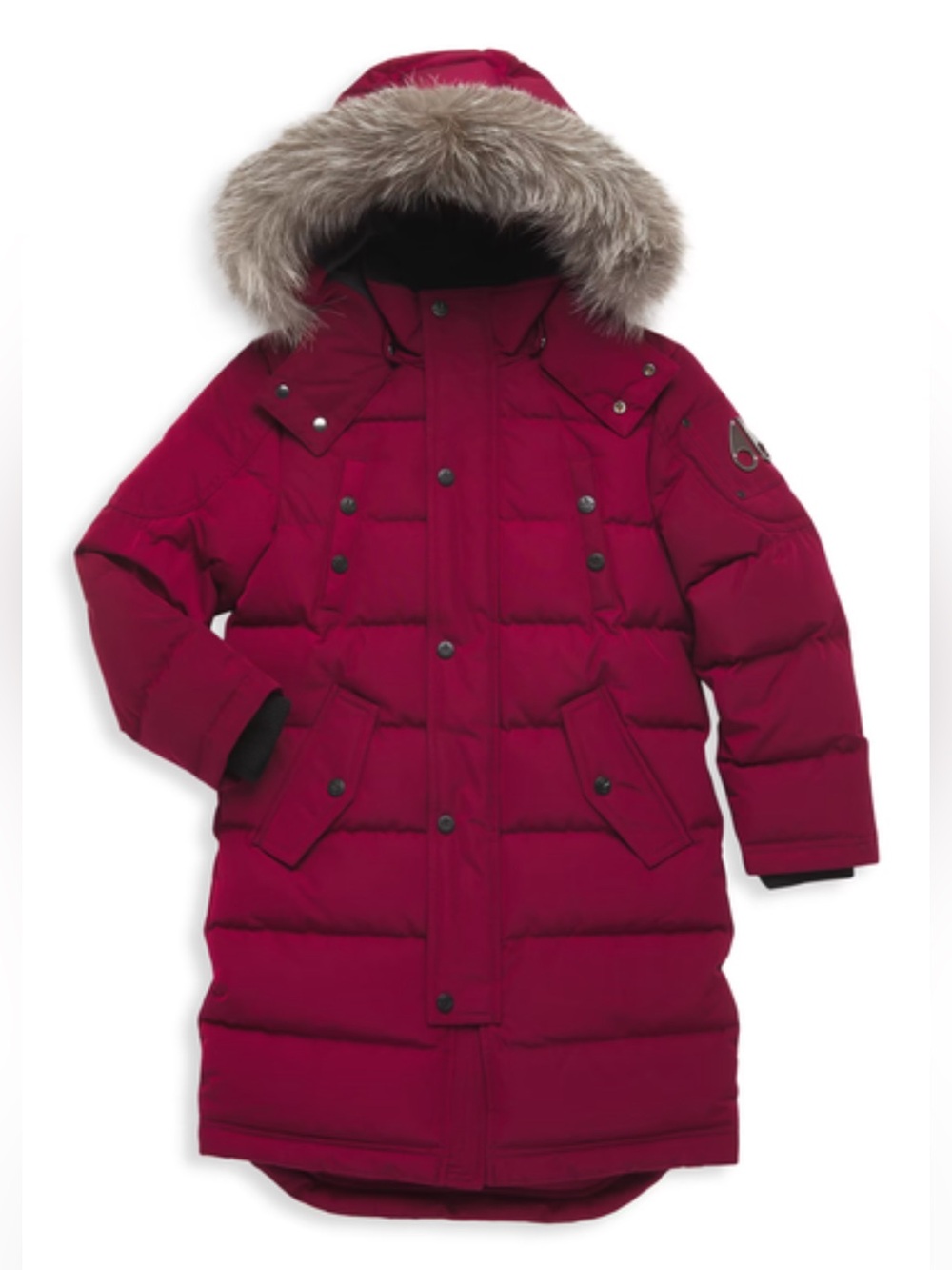 Moose Knuckles Girls Fox Fur Trim Down Parka, Comet Red, Size L (14-16)